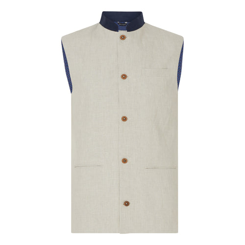 Marmaduke Nehru Gilet Waistcoat Nehru Vest crafted from linen, lined with our stunning hand drawn paisley prints, finished with coconut shell buttons. Nehru Waistcoast, Nehru jacket, Mandarin Collar. Made in England.