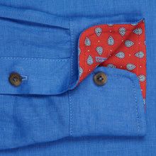 Marmaduke London luxury linen shirts, crafted from pure linen and finished with horn buttons. Featuring our popular hand drawn prints in cuffs and collar. Luxury summer menswear, beachwear.