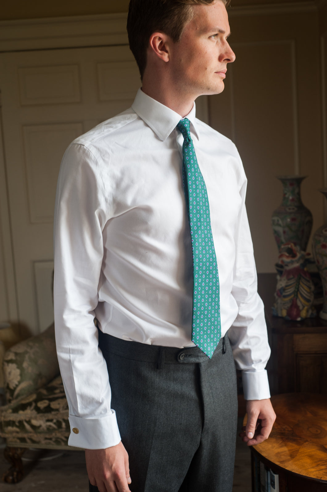 Men's Handmade Polyester Woven Paisley Tie – Aqua Green, Pointed Style, Wedding & Prom Ready