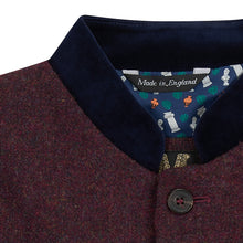 British Lambswool Nehru jacket. Contrast velvet Nehru Collar. Nehru Gilet, Nehru Vest, Nehru Waistcoat. Finished with horn buttons. British designer, British menswear, Made in England. Smart Casual Menswear. 