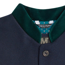 Lowry • The Navy Lambswool Nehru Gilet with Green Velvet Collar
